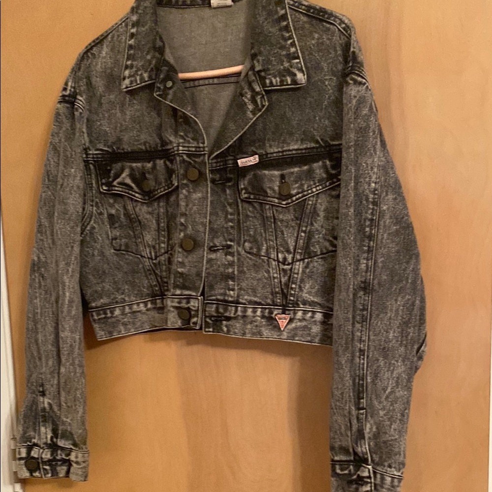 Guess Black Jean Jacket Cropped Vintage, Size Medium